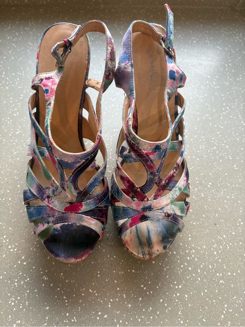 Xappeal Multicolor Paint-Splash Wedge Sandals